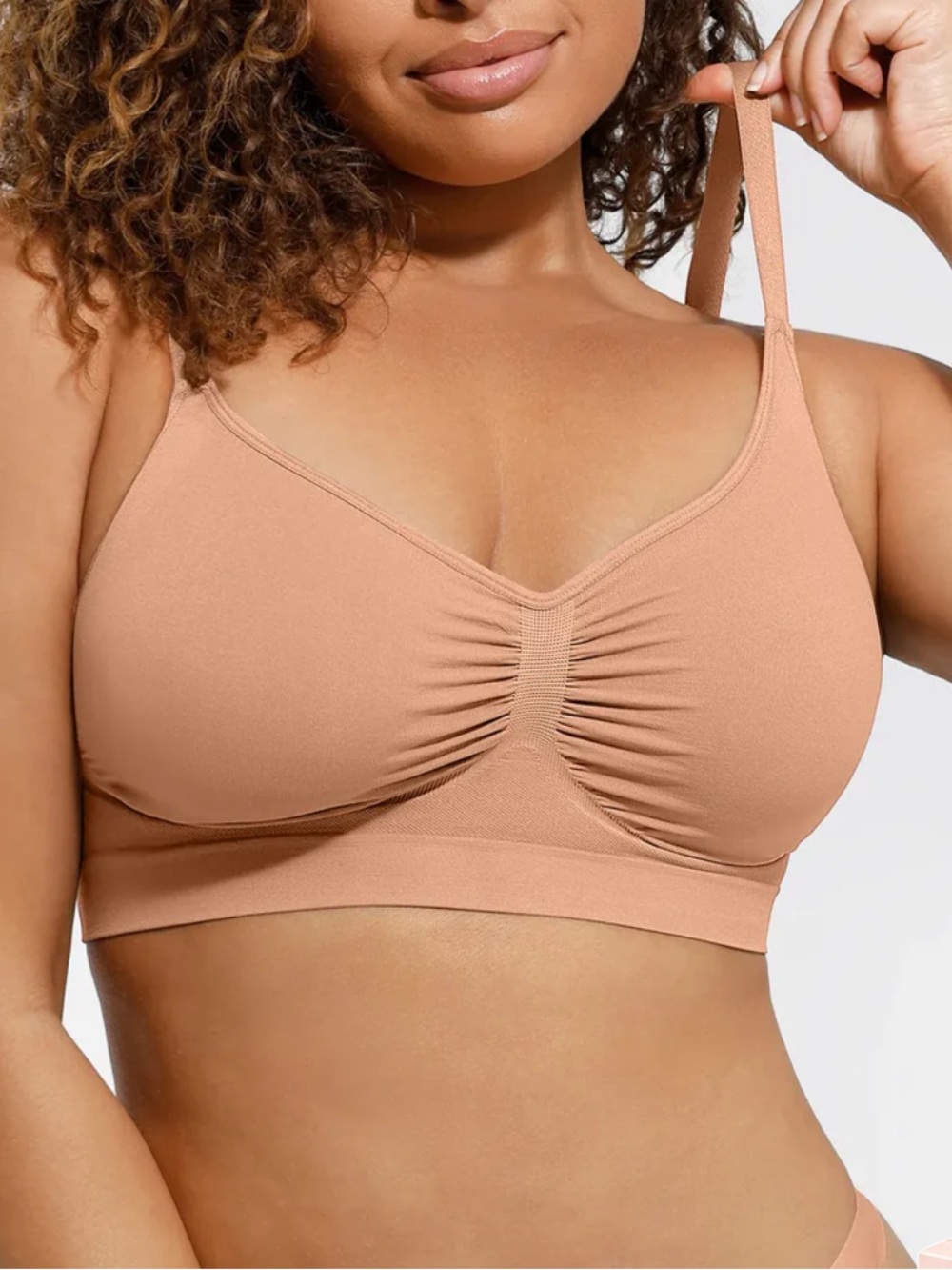 Ruched Wirefree Comfort Bralette — Nude/Tan